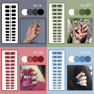False Nails 24pcs Long Nail Press on Fullcover Solid Color Checked Fake Gradient Easy Wearは、毎日のマニキュアのために再利用できます