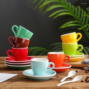 Cups Saucers 80ml Candy Color Espresso Mug Suit Tea Party Drink Glass Bset Italian Cafe Arabica Ceramic Coffee Cup And Saucer Set Wholesale