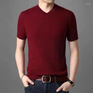 Men's Sweaters Man Cashmere Jumper Wool T Shirts Short Sleeve Male Solid Color Pure Pullovers