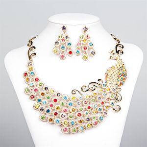 2020 Luxury Phoenix Wedding Accessories Rhinestones Necklace Earrings Bride Jewelry Sets Colorful Cheap Bridal Necklaces 15092266P