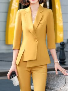 Kvinnors tvåbitar byxor mode kvinnor kontor formell kostym vintage smal solid blazer jackor split byxor 2 stycken kvinnlig elegant chic