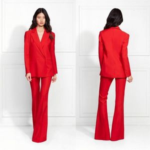Red Evening Dresses Satin Two Piece Suit Coat And Pants Prom Dress V Neck Long Sleeve Special Occasion Dresses2467