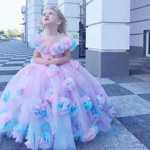 Cute Princess Flower Girls Dresses Kids Toddler Formal Wear Hand Made Flowers Birthday Christmas Wedding Party Events Girls Pagean268f