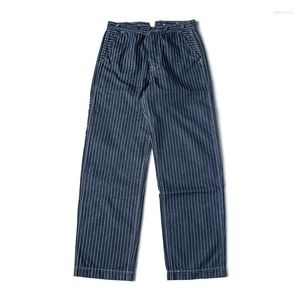 Calça jeans masculina sem estoque retrô dos anos 1920 com listras Wabash Railroad Workwear masculino vintage