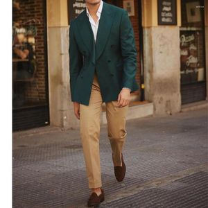 Men's Suits Luxury For Men Green Double Breasted Gentlemen Wedding Groom Formal Prom Party Costume Two Piece Jacket Pants Slim Fit