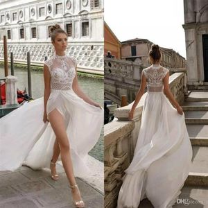 Julie Vino 2020 Wedding Dresses Bohemia Sexy High Slits Lace Appliqued Bridal Gowns Beach A Line Wedding Dress Vestido De Novia310g