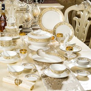 Luxury Table Seary Set Golden Bone China Ceramic Plates Dinner Set 58st Royal Porcelain Codernary