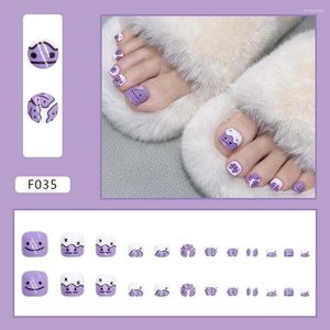 False Nails Fashion Women Fake Toe Solid Color Full Cover Flower Feet Artificial With Glue