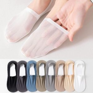 Herrstrumpor Solid Color Sock Slipers Hollow Out Bortable Summer Invisible No Show Men Silicone Anti-Slip Low Cut Ankel Boat