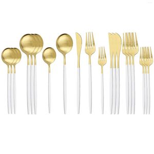 Conjuntos de louça 20 peças conjunto de talheres de ouro branco fosco faca colher de sobremesa garfo talheres de aço inoxidável talheres de cozinha