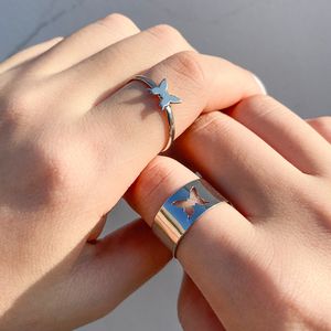 Rock Hiphop Chain Anel Multi-Layer Justerbara öppna fingerringar Set för kvinnor Män Lover Par Butterfly Party Gift Jewelry
