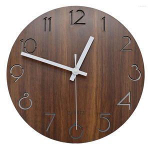 Wall Clocks 12 Inch Vintage Wooden Round Clock Brief Design Home Cafe Office Decor For Kitchen Art Large