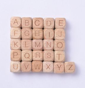 100pcs 10mm/12mm A-Z English Letters Alphabet Beech Wood Loose Beads Square Wooden Beads Wooden Loose Beads with Initial Letter for Jeweley Making and DIY Crafts