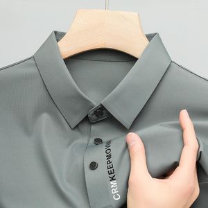 Herrpolos sommar elastisk spårlös kortärmad polo skjorta affär casual nackis silk t-shirt slitage