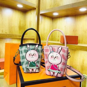 wholesale ladies shoulder bags 2 colors cute cartoon rabbit mobile phone coin purse small fresh plaid bucket bag popular color matching leather handbag 6838#