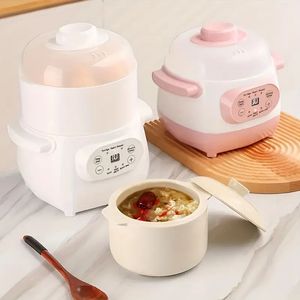 US Plug 1L Electric Cooker Hushåll Ceramic Intelligent Reservation Porridge Cooking Bird's Nest Stewing Cup Waterproof Automatisk matlagningssopppanna Full Automatic