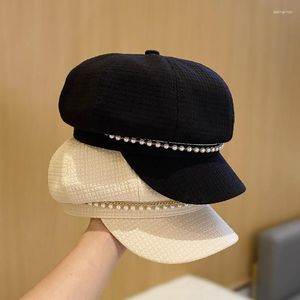 Berets Autumn Luxury Design Pearl Chain Women's Beret Cotton Linen Casual Painter Hat Winter French Cap For Women