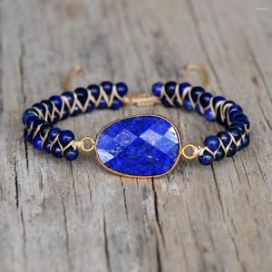 Strand 4 mm Lapis Lazuli Stone Braided Bransoleta podwójna warstwowa koraliki na kobiety ręcznie robione joga biżuteria Prezenty Przyjaźń