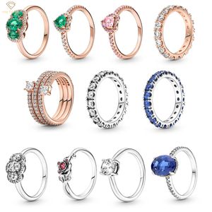 925 Silber Damen Passend für Pandora-Ringe, Original-Herzkrone, modischer Ring, Perle, Liebesherz, blaue Zirkonia-Diamanten, europäischer Stil, Ringe, Geburtstagsgeschenk für Damen