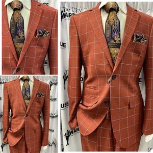 Fashionabla Glen Plaid Wedding Tuxedos Slim Fit 2 Pieces Mens Winter Suit Custom Made One Button Peadked Lapel Blazer315U