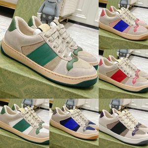 Designer Mens Sneakers Womens Dirty Leather Shoes Blue Red Web Stripe Trainer Lace Up Canvas Flats Vintage Classic Runner