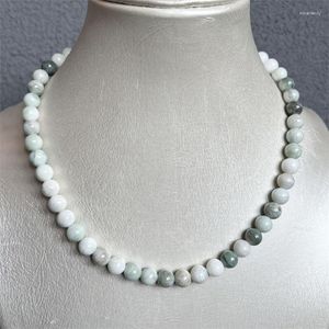 Ketten 8mm Weiß Grün China Jade Calcit Halskette Naturstein Edelstahl Chocker Großhandel Perlen Mutter Tochter