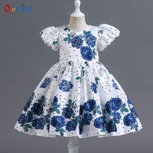 Outong Rose Flower Girls Dress Manga Bufante Summer Sweet Dress Kids Girl Toddler Children Vestido Floral Infantil Para 5 10 Anos