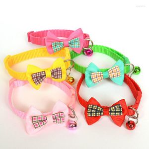 Dog Collars 19-32cm Adjustable Grids Bow Tie Beautiful With Bell For Dogs Cats Girls Puppies Dress Up Pet Decor Accessories Supplies