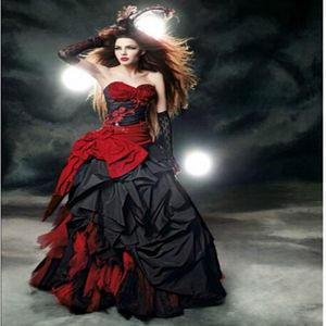 Czerwone i czarne gotyckie sukienki ślubne 2019 Sweetheart Bow Lace Drape Tafta Vintage Suknie ślubne Vestido de noiva niestandardowe W102 200r