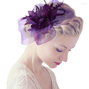 Hair Clips Womens Flower Feather Beads Mesh Corsage Fascinator Bridal Hairband