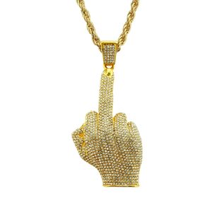 Hip Hop Rapper ciondolo con diamanti lucidi collana in oro Ciondolo con dito medio gioielli con zirconi micro-incastonati 76cm accessorio per night club Maglione catena cubana 1531