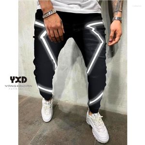 Mäns jeans 2023 Autumn Flash Reflective Fashion Loose Hip Hop Pencil Pants for Man Casual Solid Harem Streetwear Trousers