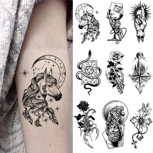 Waterproof Temporary Tattoo Sticker Praying Rosary Dove Flash Tatoo Scorpion Rose Arm Old School Wrist Fake Tatto For Body Art W
