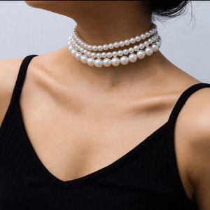 Choker Multi-Layer White Imitation Pearl Necklace Bead Chain Punk Ladies Wedding Short Clavicle Necklac Girl Charm Banquet Jewelry Gift
