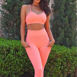 Aktiva uppsättningar Träningskläder för kvinnor Lycra Gym Womens Outfits Push Up Sport Scruncs Leggings Set 2023 Yoga Suit Fitness Orange