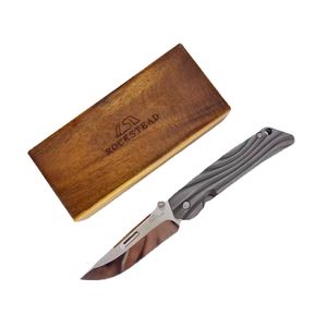 ROCKSTEAD HIZEN-TIC high-end folding knife Germany D2 steel high quality TC4 handle with wooden box