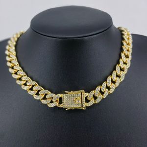 European And American Alloy Line Cuban Chain With Diamond Bracelet 12mm Full Diamond Men's And Women's Hip-hop Style Gilded Necklace