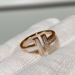 Designer original Tiffays Sterling Silver High version rose gold diamond set double t open ring female fashion Fritillaria 18K