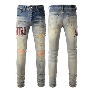 Herren-Jeans, Designer-Luxus, europäische und amerikanische Größen, Herren-Jeans, Stickerei, Patchwork, zerrissen, für Trendmarke, Motorradhose, Herren, Skinny-Größe 28–40