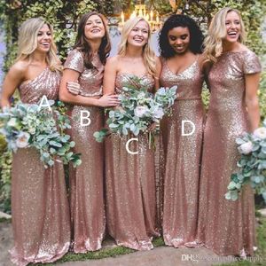 Bling Rose Gold Sequined Bridesmaid Dresses Long Sexig golvlängd Boho Bridesmaids klänningar plus Size Custom Made3120