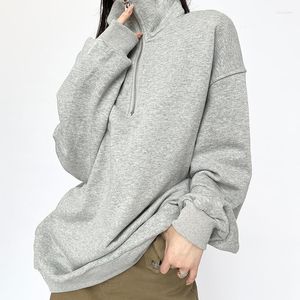 Women's T Shirts Long Seeved Pullover Half Zip Top Polo Collar Retro Sweater Loose Fitting Korean Version Clothing