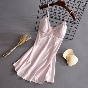 Damennachtwäsche Rosa Spitze Frauen Nachthemd Sommer Mini Sexy Spaghetti Sling Satin Nachthemd Intime Libgerie Neuheit Home Kleidung