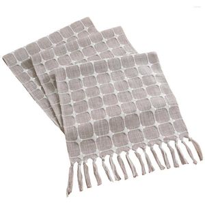 Decorative Flowers Plaid Table Runners Handmade Rustic Farmhouse Style Cover With Tassels For Dining Decoration
