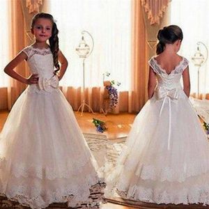 First Communion Dresses For Girls 2020 Scoop Backless Appliques Flower Girls Dress Bows Tulle Ball Gown Pageant Dresses For Little344Q