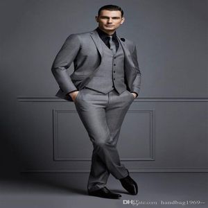 Modny jeden guzik szary pary tuxedos Notch Lapel Groomsmen Man Mens Wedding Suits Pants Kamizel krawat d206264G