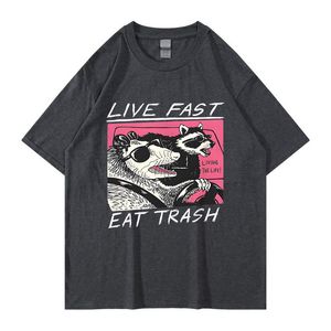 빨리 살아라! 쓰레기를 먹어라! 티셔츠 디자인 T 셔츠 카미스 남성용면 꼭대기 셔츠하라 주쿠 맞춤형 폭동