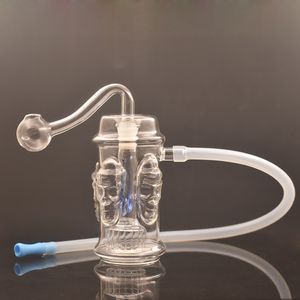 Bong queimador de óleo de vidro para narguilés 10mm Joint Dab Rigs Tubo de borbulhador de água Design de crânio quádruplo para fumar com tubo e mangueira de queimador de óleo de vidro masculino de 10mm