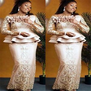 2022 Plus Size Arabic Aso Ebi Champagne Lace Sexy Mother Of Bride Dresses Long Sleeves Sheath Vintage Prom Evening Formal Party Go288l