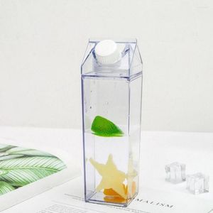 Storage Bottles 500ml Square Milk Carton Kitchen Bar Leak-proof Creative Transparent Food Grade Plastic Kettle Water Cup