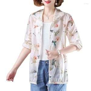 女性用ジャケットサンプロテクション衣料品コートショート2023夏の印刷ファッションルーズワイルドレディースジップフードシンジャケット